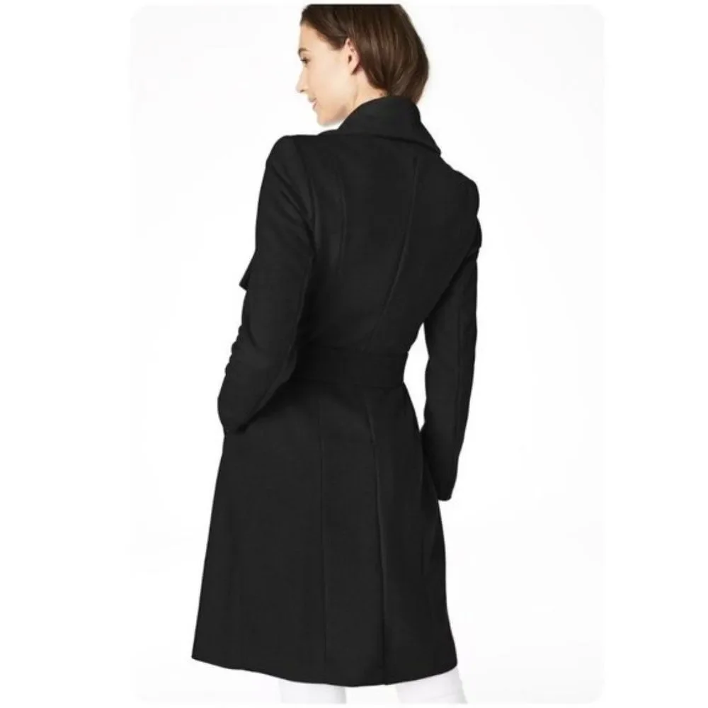 Cole Haan Black Wool Blend Belted Wrap Coat - Picture 3 of 3